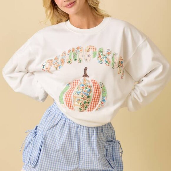 Women's Pumpkin Patchwork Sweatshirt Top Mainstrip Size Large - Picture 2 of 5
